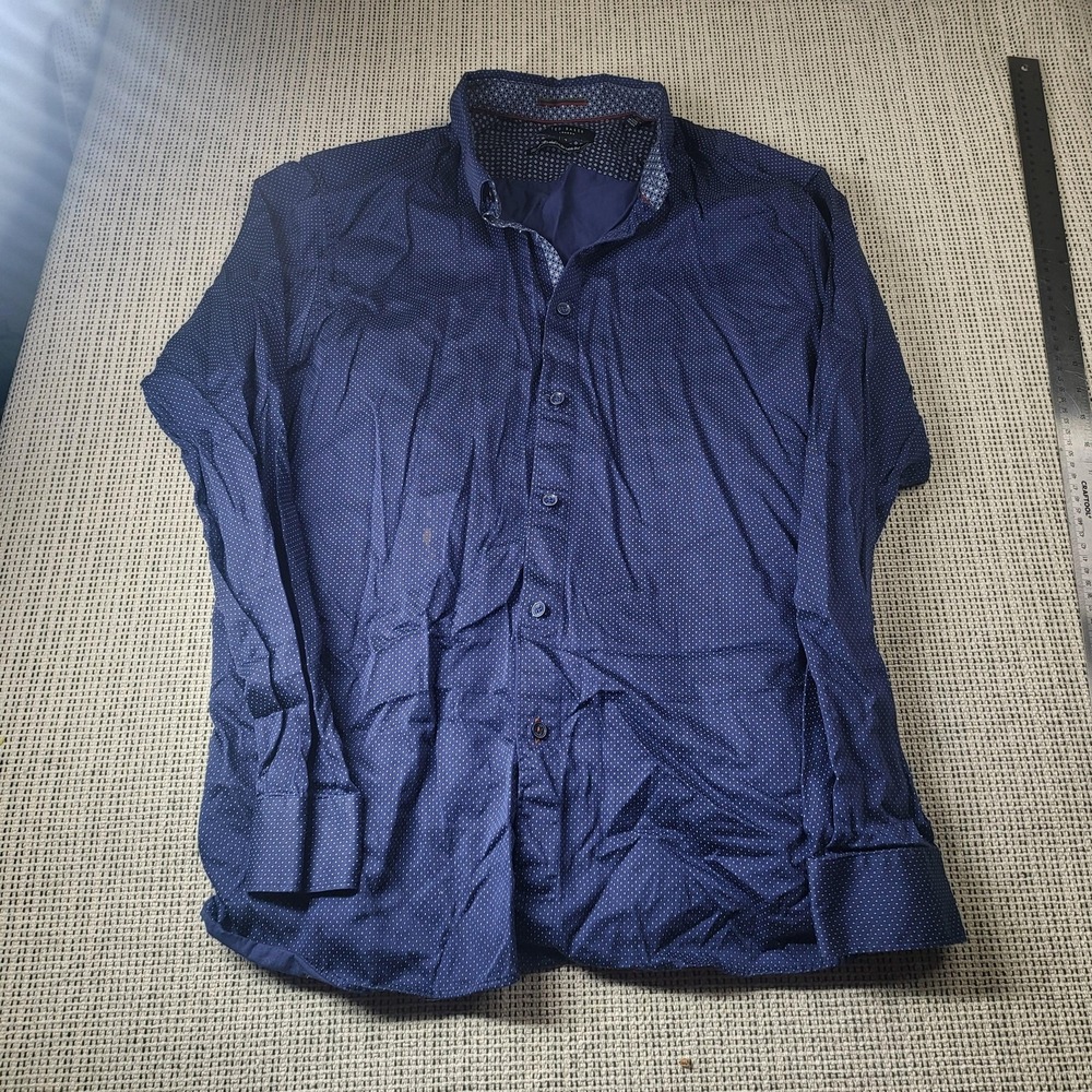 Ted Baker Shirt Mens 2XL Blue Polka Dot Long Sleeve Button Front Casual Woven